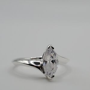 Elegant 925 Silver CZ Marquise Cut Ring Size 8, NEW